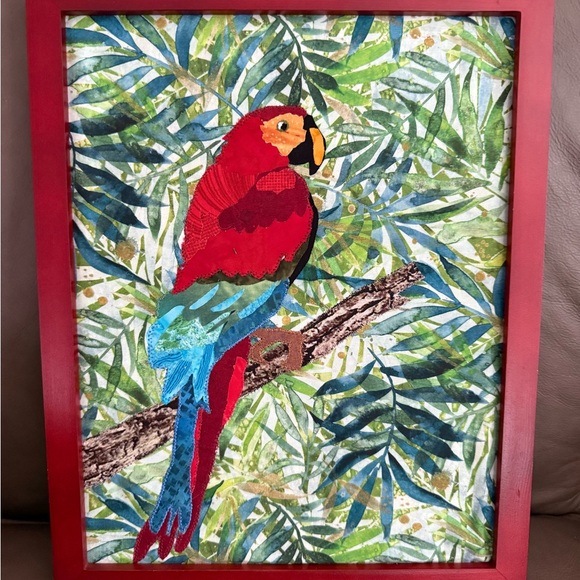 NEW! Handmade Parrot Framed Fabric Art - Picture 1 of 3